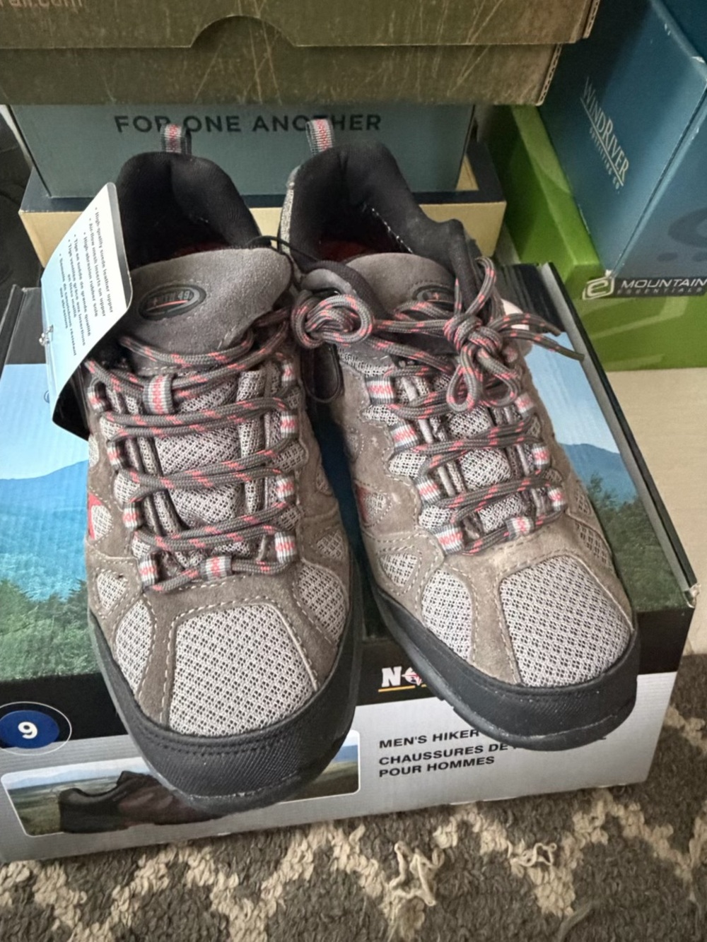 Men's Athletic Hiking Sneakers in Light Brown with Pink Accents